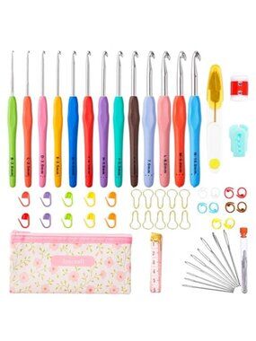 67 Piece Crochet Hook Set Ergonomic Soft Grip Knitting Sewing Yarn Tool Kit